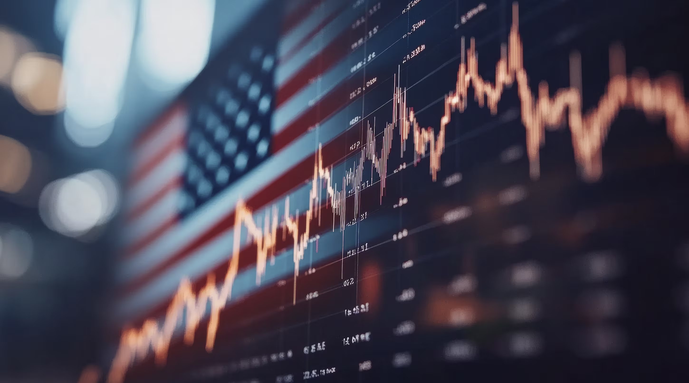 Stock chart over the American flag symbolizing the US market
