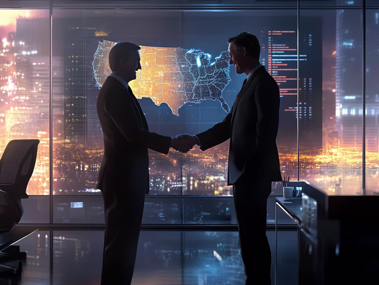 Two business men shaking hand in an office