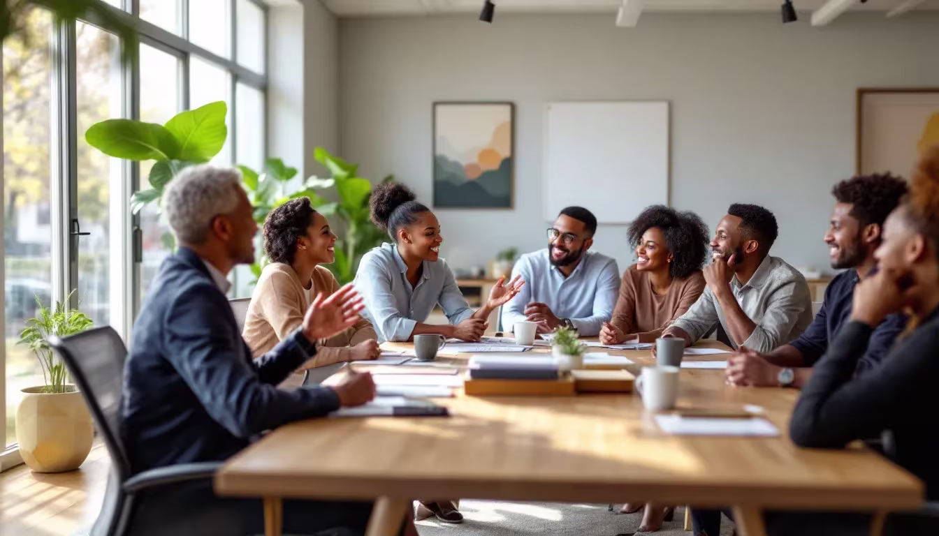 Hiring committee discussing candidates around a conference table