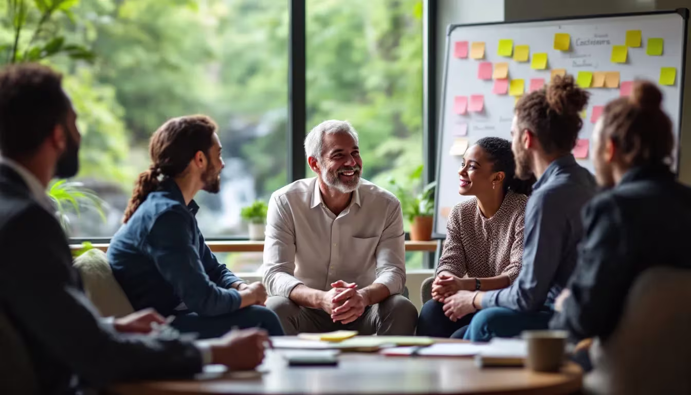 People discussing at a project management meeting